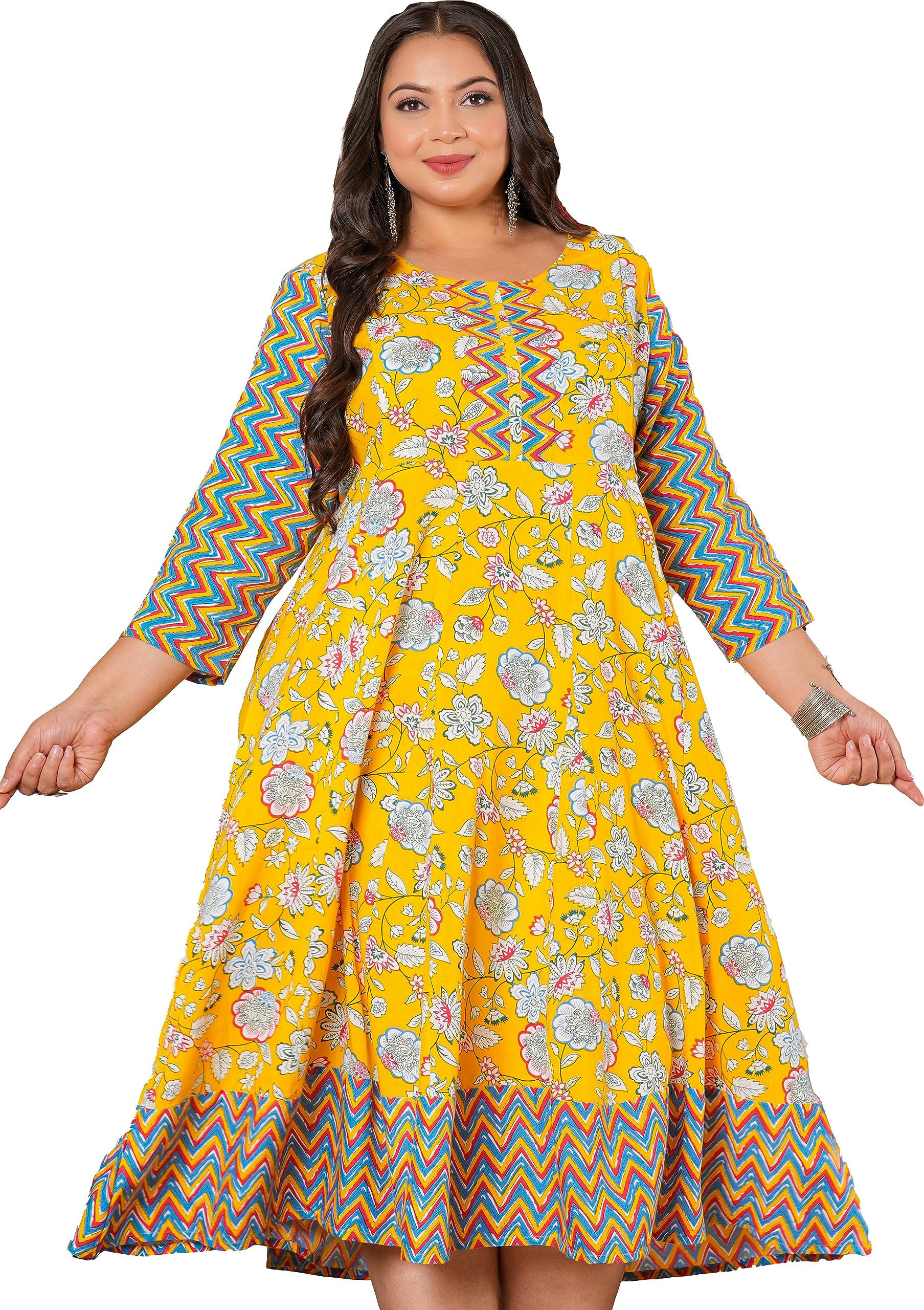 Women's Plus Size Maternity Wear Floral Printed Anarkali Maxi Dress