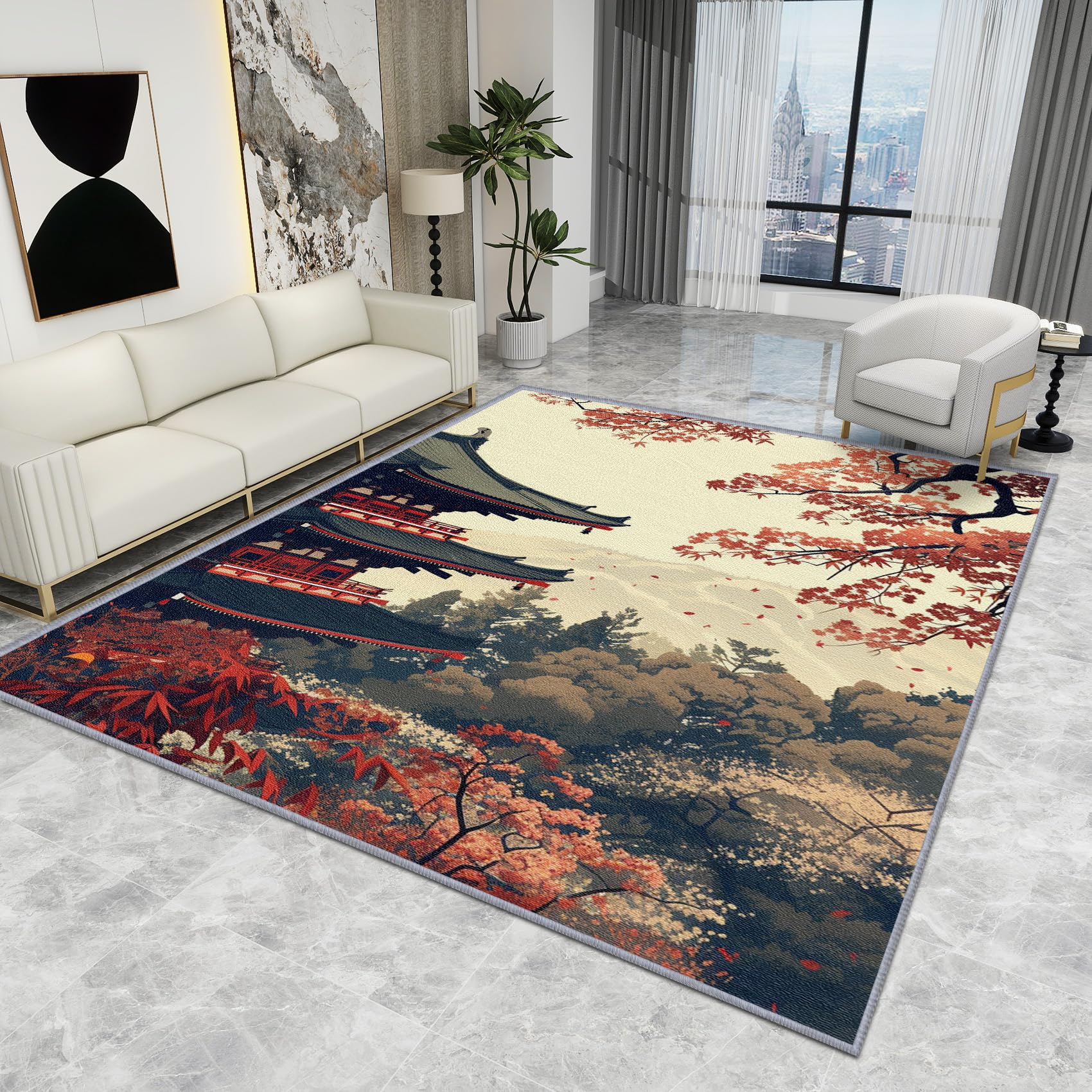 Japanese Cherry Blossom Rug - Japanese Rug - Nature Landscape Rugs, Oriental Asian Carpet, Washable Rug Non Slip Low Pile Soft Small Area Rugs, Japanese Home Decor Gifts, 80 X 100 cm