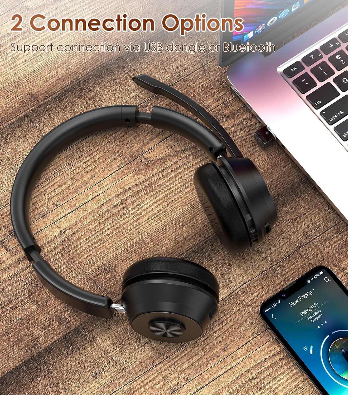 Soothielec Bluetooth Headset, Kabelloses Headset mit Mikrofon mit Geräuschunterdrückung, bestes Headset mit Mikrofonstummschaltung und USB-Dongle für PC/Computer/Laptop/Handys/Fernarbeit/Call Center