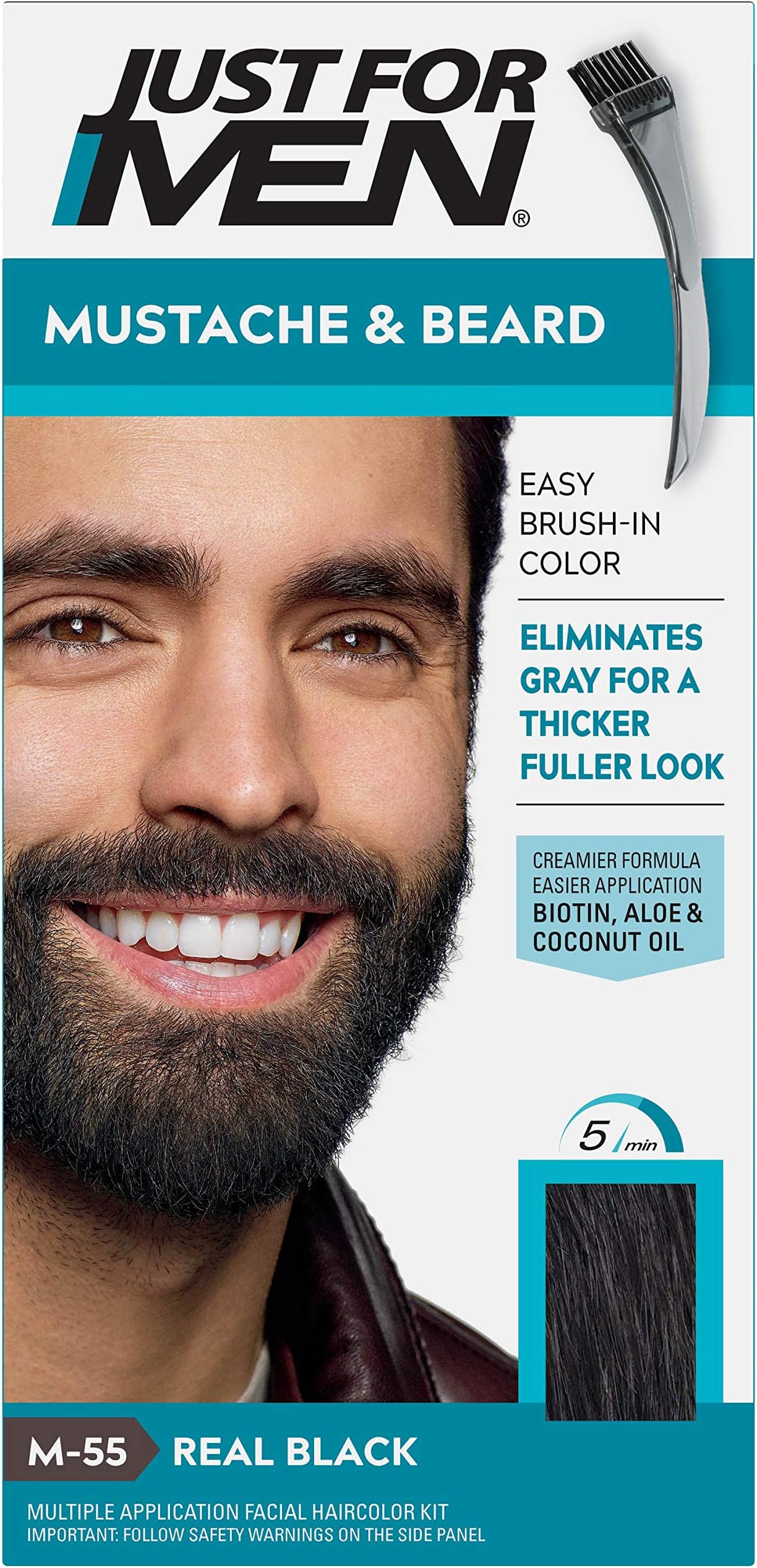 Pack of 4 : JUST FOR MEN Color Gel Mustache & Beard M-55 Real Black 1 Each (Pack of 4)