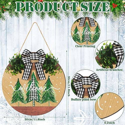 Miniatura 2 de Boao 2 piezas de decoración de puerta de Navidad de invierno, colgador de puerta de madera rústica, decoración de puerta delantera, letrero de Feliz