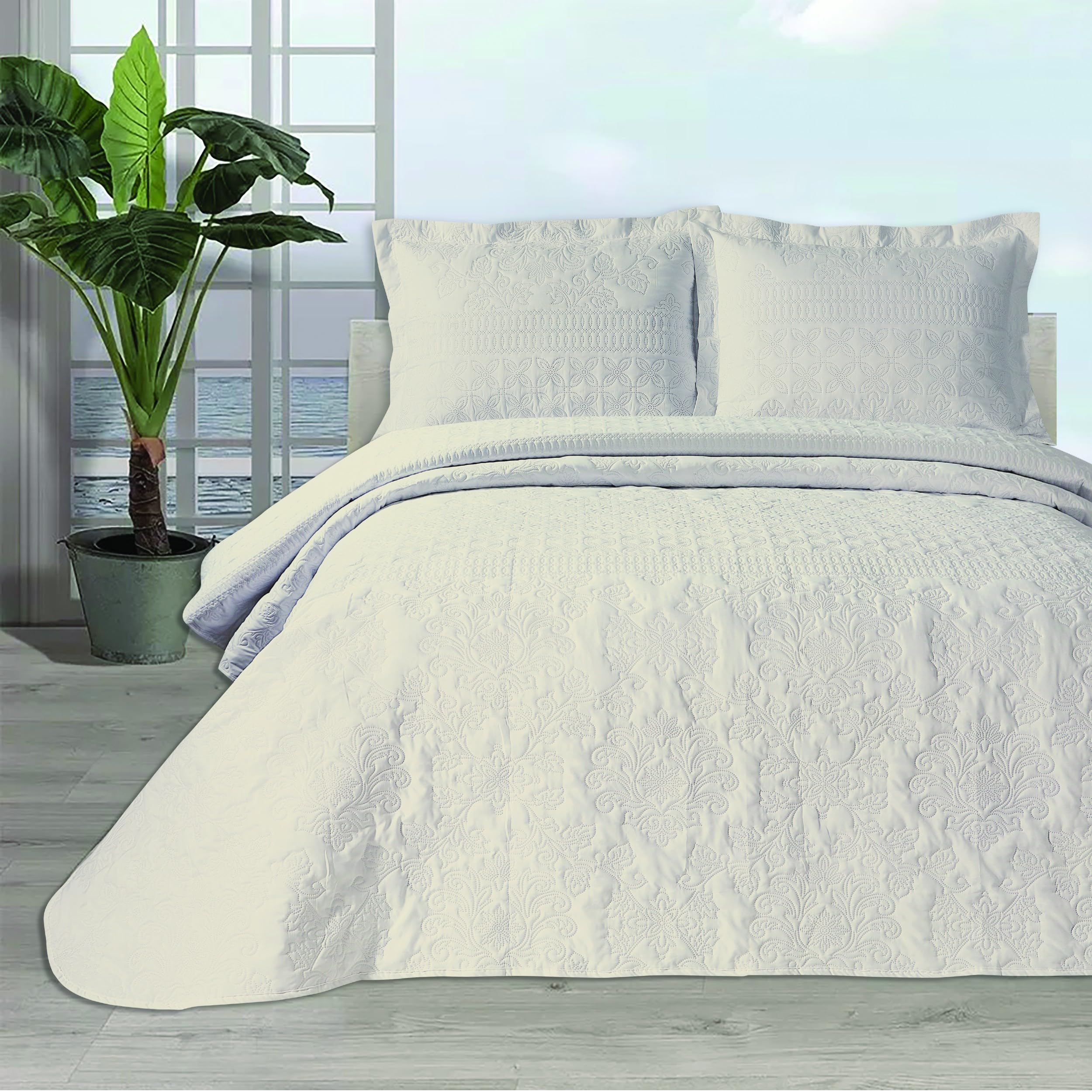 DHESTIA HOME - Colcha Bouti Elegante Floral Cama Matrimonio Donosti - Color Crudo, Talla Cama 135