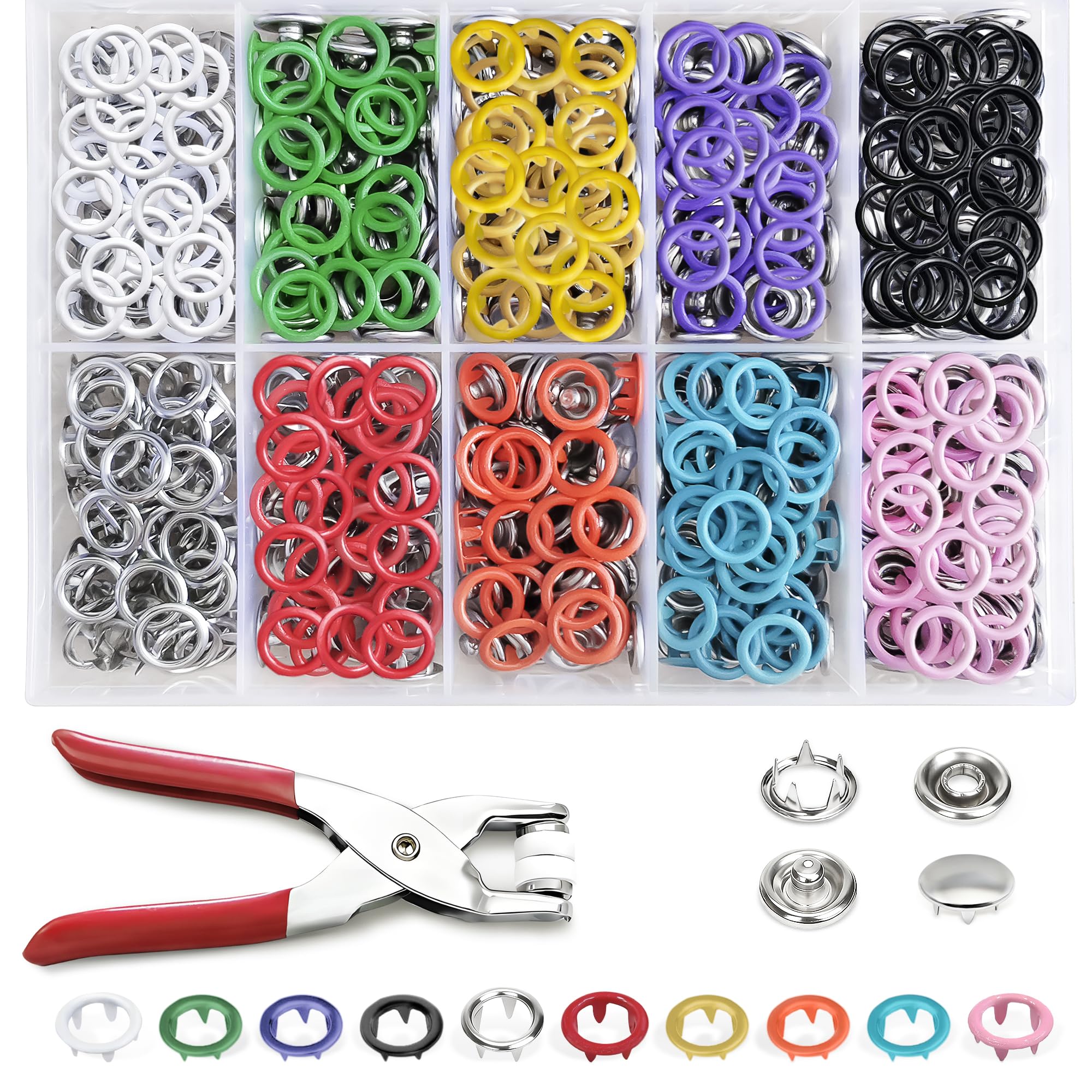 Photo 1 of 150 Sets Metal Snap Buttons with Pliers, 600 PCS Multicolor Mixing Hollow Sewing Snap Fasteners for DIY Crafting Clothing (9.5mm)