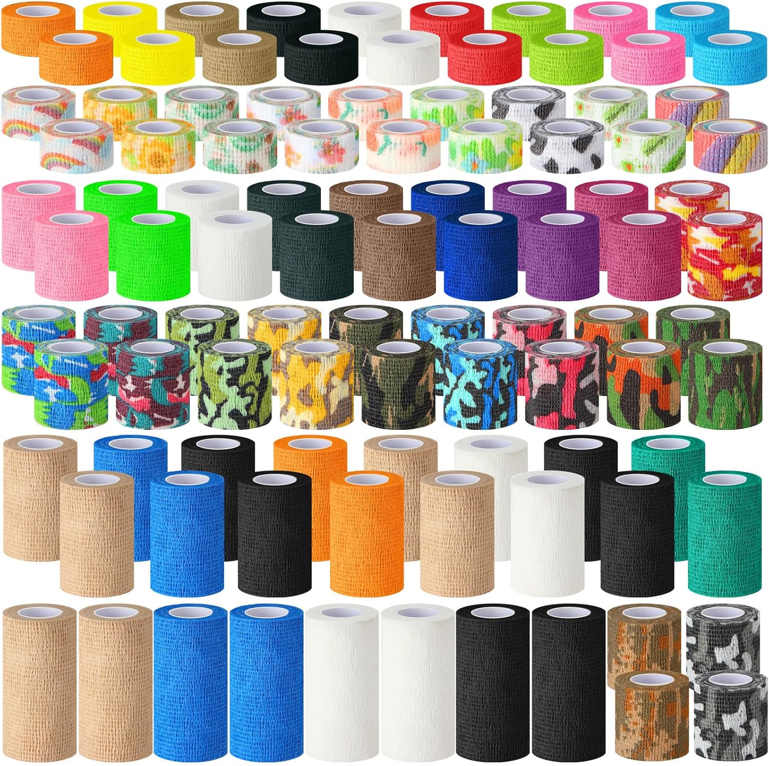 100 Rolls Self Adhesive Bandage Wrap Breathable Elastic Cohesive Bandage Non Woven Medical Wrap Colorful Ankle Tape for Stretch Athletic, Sports, Wrist (Neon Style,1/2/3/4 Inch X 5 Yards)