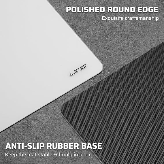 LTC Tempered Glass Gaming Mouse Pad - Ultra Smooth Micro Etched Surface with Mouse Pad for Control and Speed - Non-Slip Full Rubber Base - Large Professional Mouse Mat for FPS Gamers - 13x13 Inch