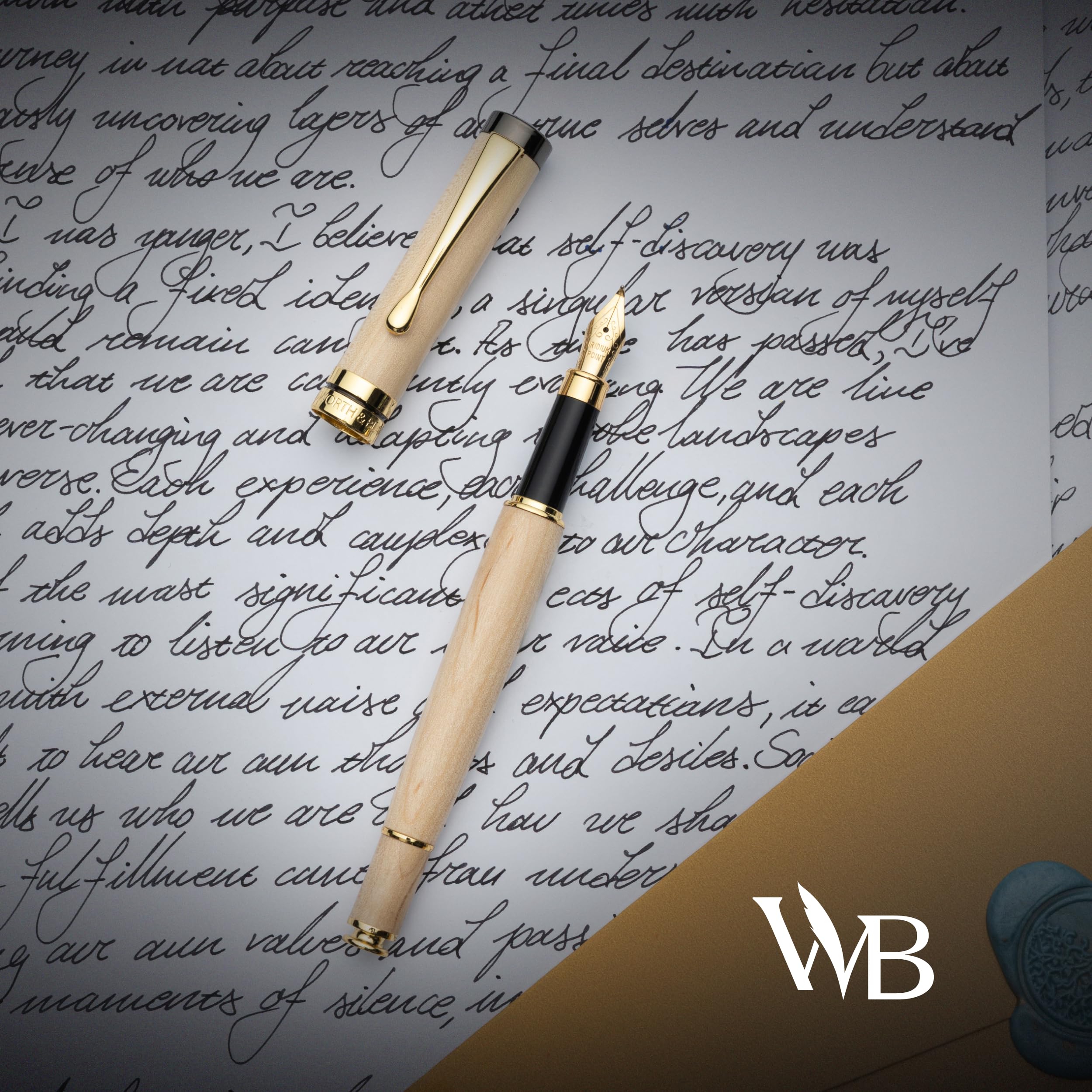 Wordsworth & Black Kalligraphie-Stiftset, inklusive Tintenfass, 6 Tintenpatronen, Tintenkonverter, 6 Ersatzfedern, Luxus-Bambus, Journaling, Schreibfüller mit weichem Schreibgefühl [Ahornholz]