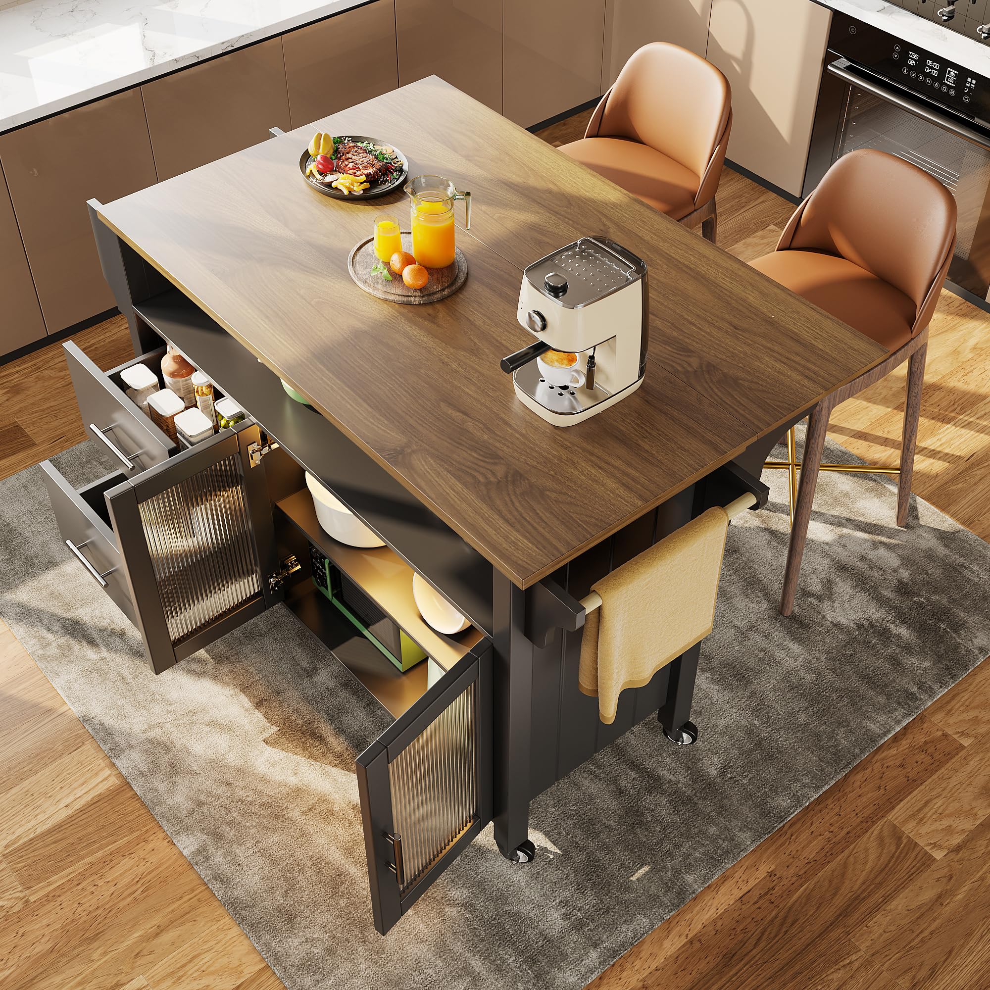Wyspa kuchenna z MDF, do kuchni i jadalni, czarna, 139 x 40 x 94,5 cm