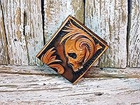 Vista 2 de Men's 3D Genuine Leather Wallet, Hand-Carved, Hand-Painted, Leather Carving, Custom wallet, Personalized wallet, Native American wallet, Skull, Red