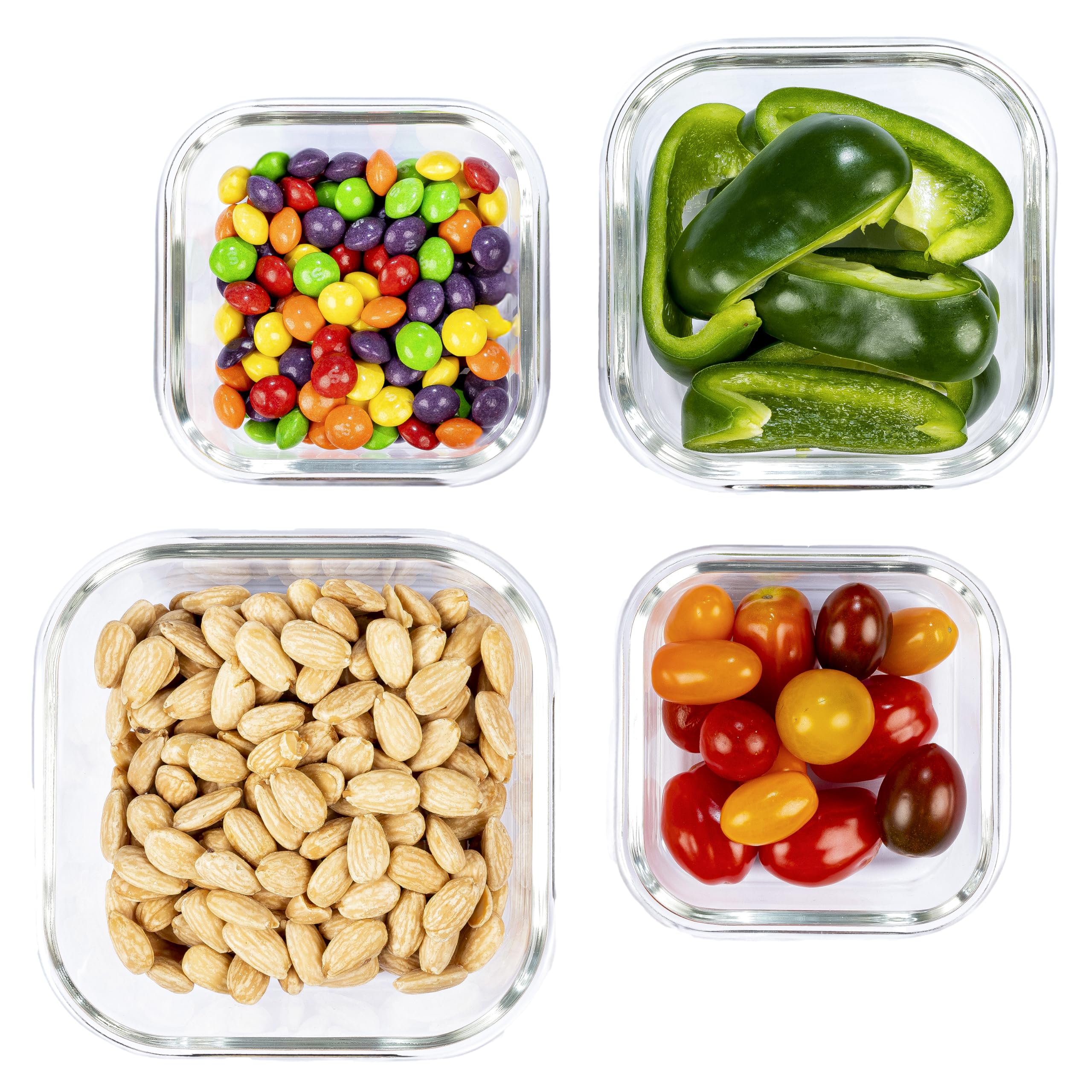 Frischhaltedosen Mit Deckel – Luftdichte Behälter Für Lebensmittel, Glas Schüssel Mit Deckel Set Sicher Für Mikrowelle Und Gefrierschrank | Meal Prep Boxen Glas (4 Quadrat Behälter, Blau)