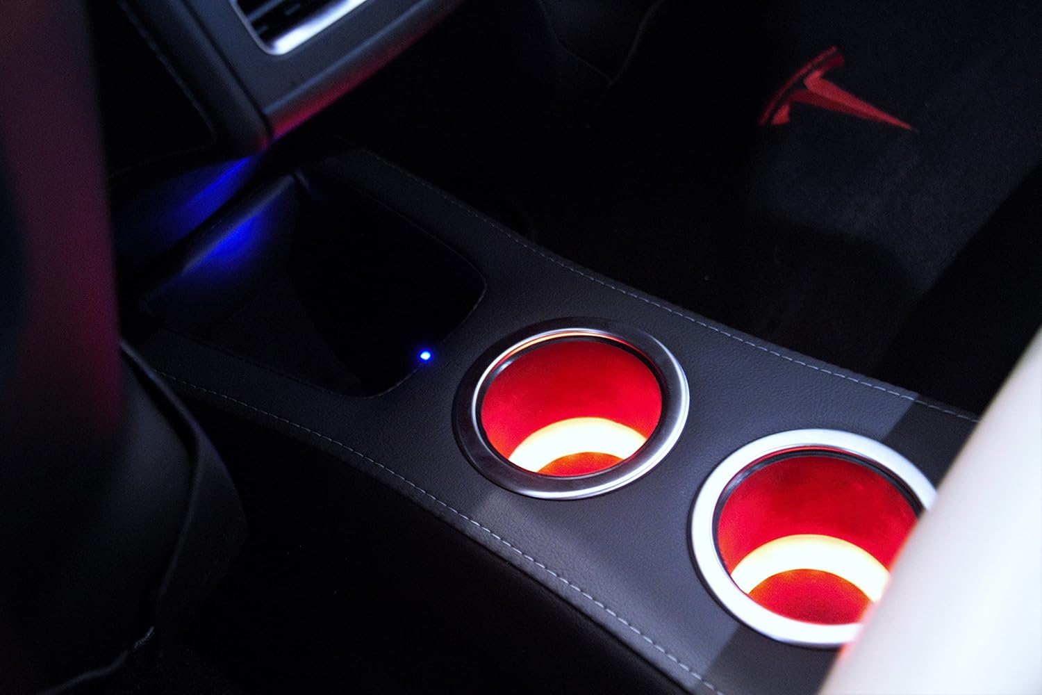 LED Rear Cup Holder-Floor Console for Tesla Model S (Red)