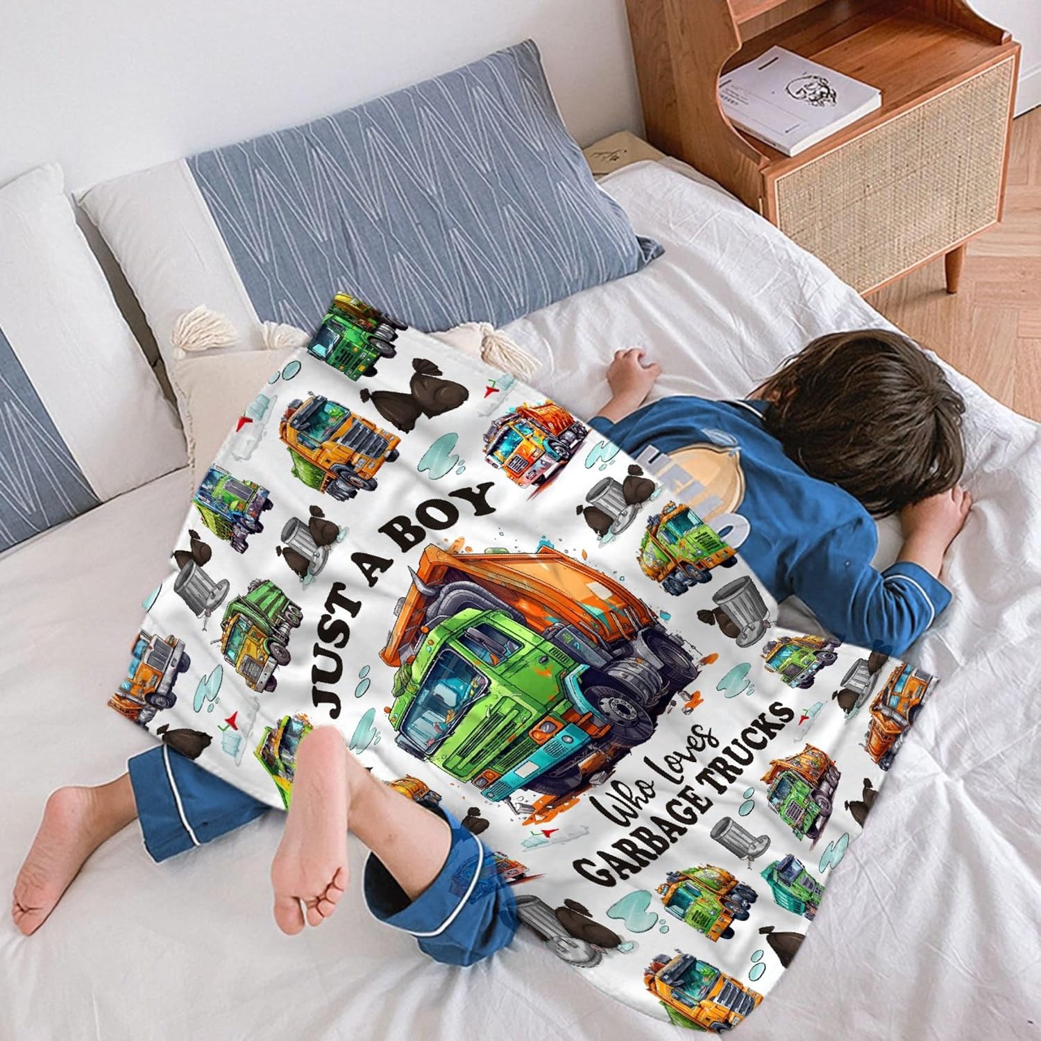Garbage Truck Blanket Just A Boy Who Loves Garbage Trucks Throw Blanket Gift for Boy Girl Kid Garbage Truck Love, 40"x50" Soft Cozy Plush Fuzzy Lightweight Flannel Throw for Couch Travel - Image 4