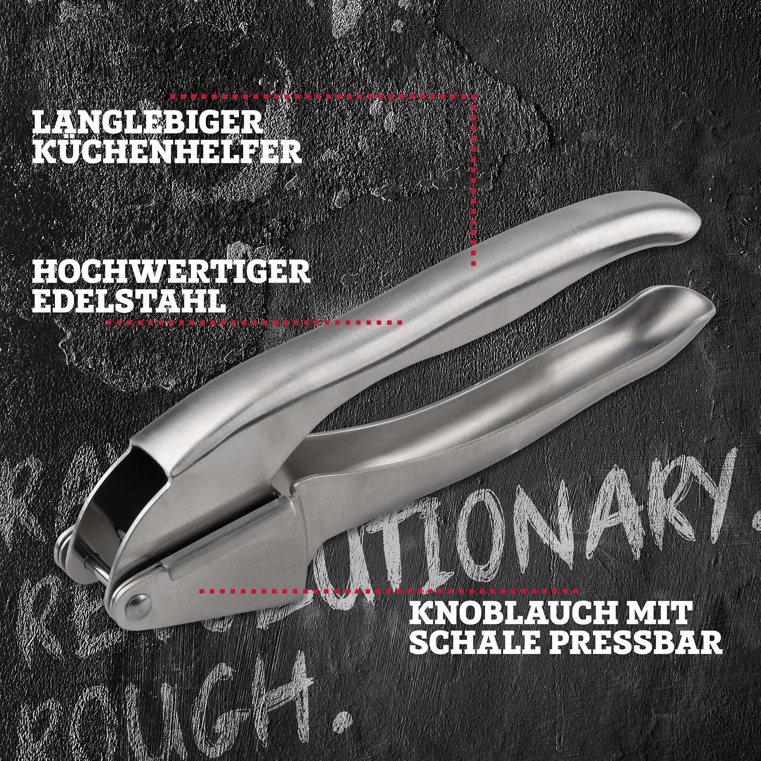FM Professional 22296 Garlic Press, Garlic Press, Kitchen Helper, Stainless Steel, Silver, 17.5 x 3.5 cm