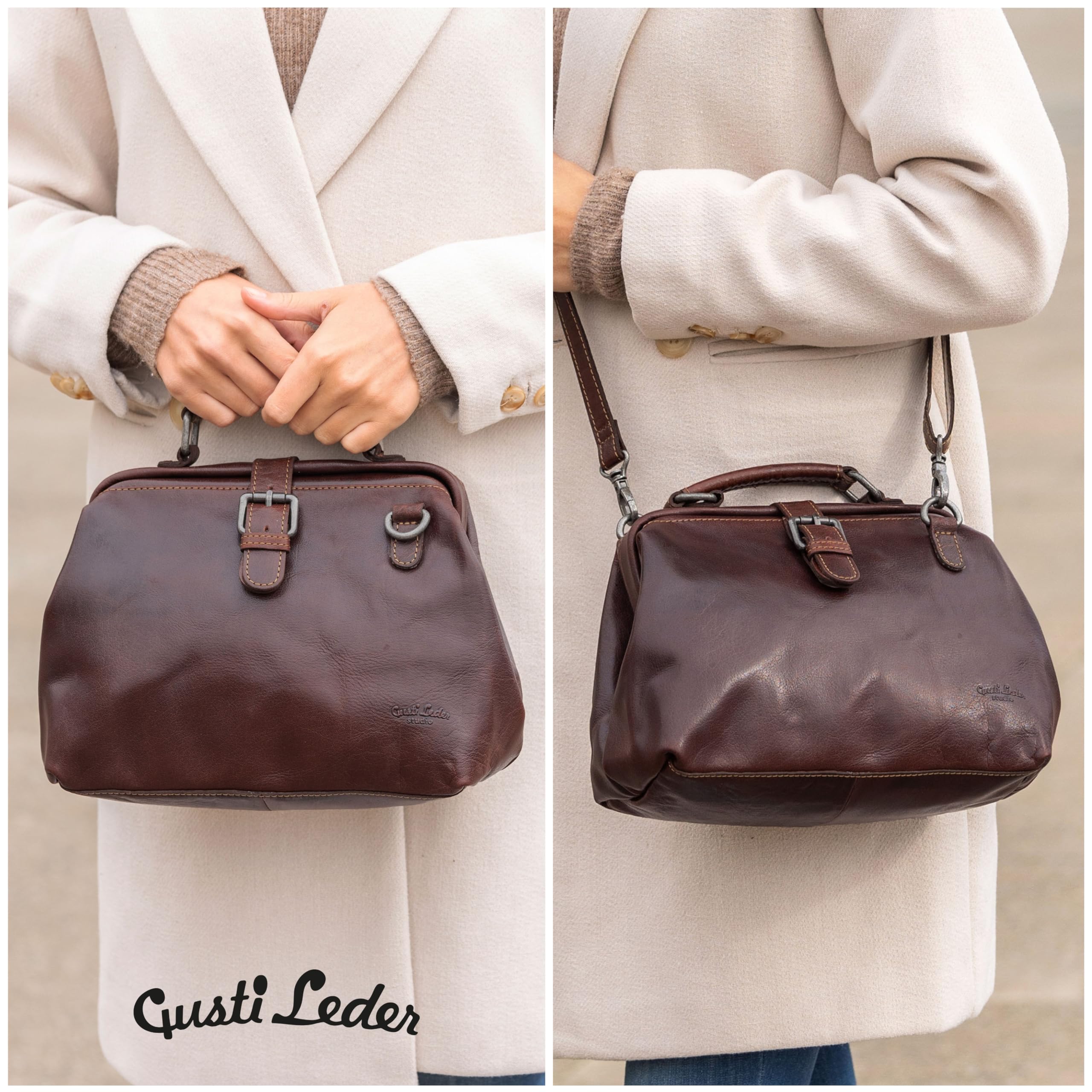 Gusti Umhängetasche Leder-Lillith Damen Vintage Ledertasche Handtasche Arzttasche