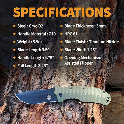 Miniatura 9 de Off-Grid Knives - Rapid Fire Ranger, cuchillo de campamento y caza, hoja de acero Cryo D2 con balanzas de oliva G10 y clip súper profundo,