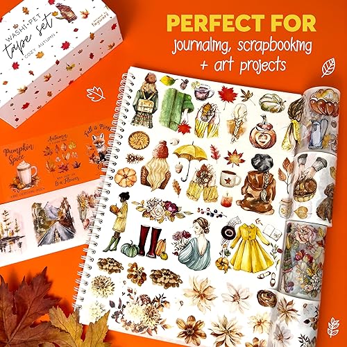 Miniatura 2 de Cintas Washi de otoño y cintas de PET para diario, álbumes de recortes y manualidades. Ahora precortadas, úsalas como calcomanías de otoño en tus
