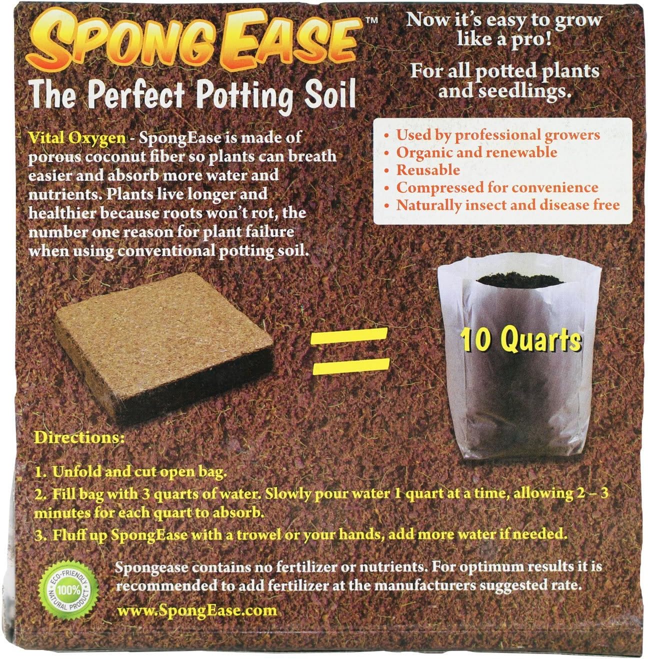 Potting Soil (≈30 Quarts) - 3 Pack of 10 Quart Pop up Bags - Pro Coco Coir Potting Soil for Plants and Seed Starting