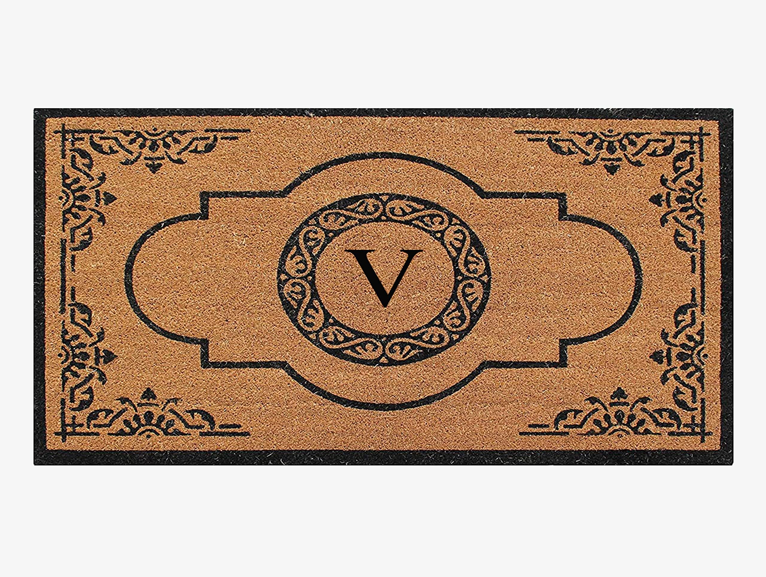 A1 Home Collections First Impression Hand Crafted Abrilina Entry Coir Monogrammed Double Doormat, 72" L x 36" W, X-Large