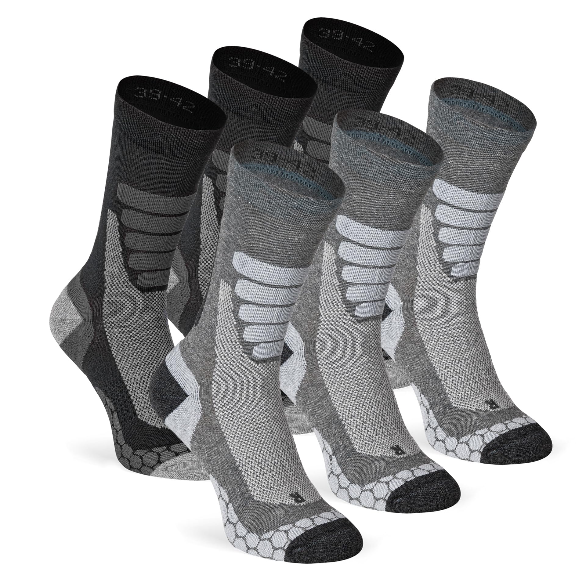 Lot de 2/4/6 paires de chaussettes de randonnée avec rembourrage anti-bulles pour homme et femme, 6 paires (multicolore), 39-42