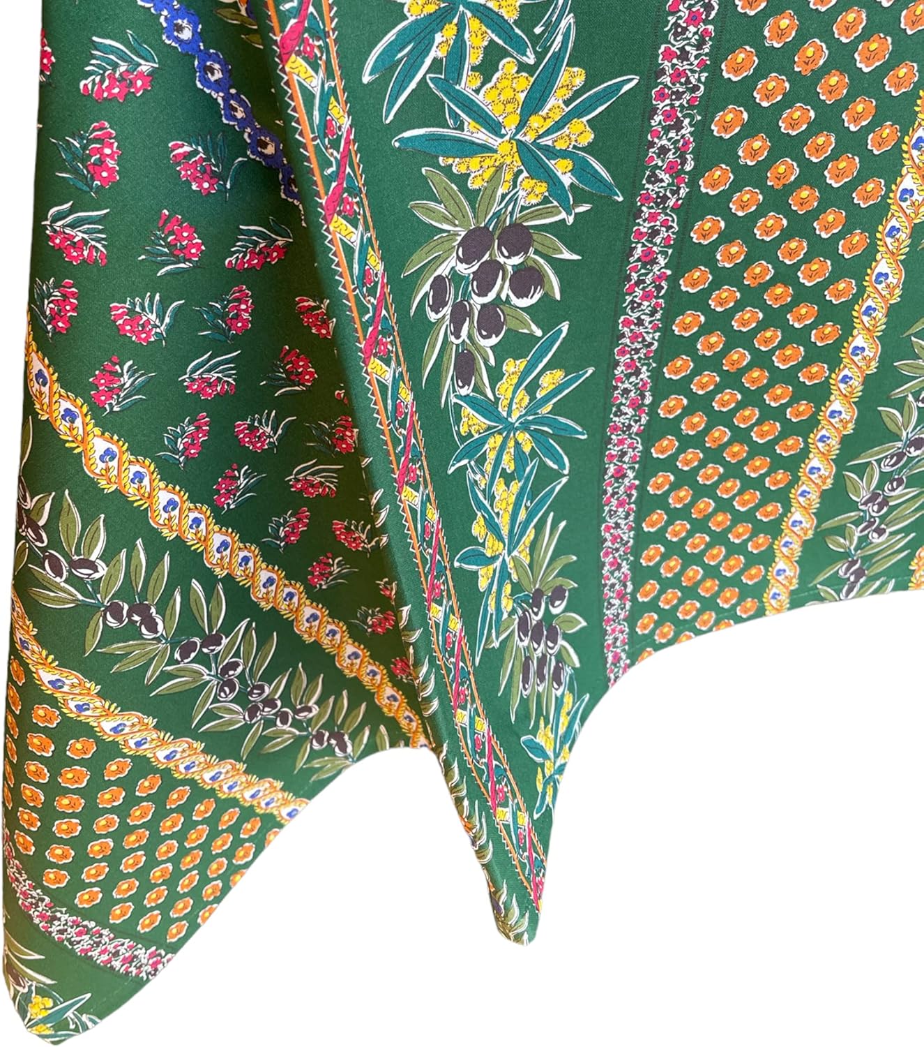 Le Cluny, Olives and Mimosas, Green, French Provence 100 Percent Coated Cotton Tablecloth, 60 Inches x 120 Inches