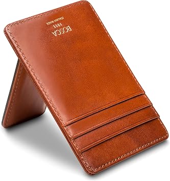 Bosca Italian Leather Mens Wallet with Money Clip - Hand-Stained Old Leather Italia Front Pocket Wallet For Men, Magnetic Clip, Gift-Ready Packaging, Amber