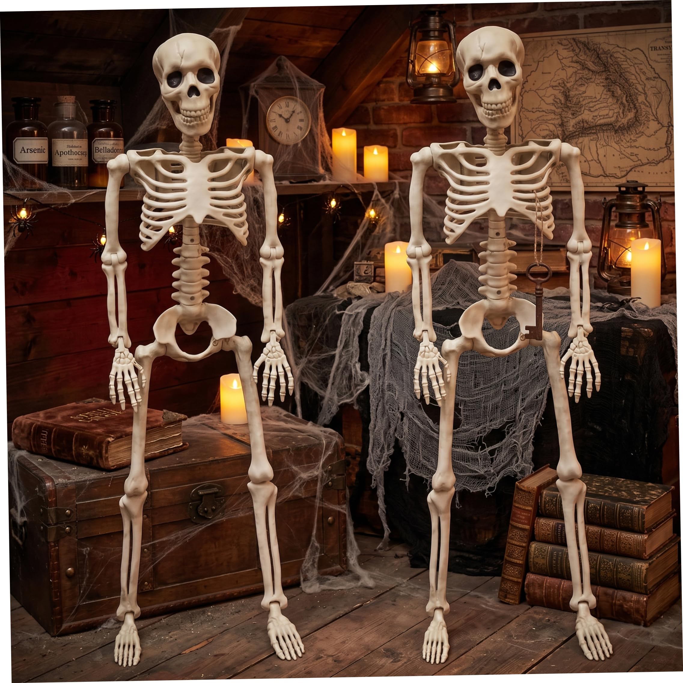Confezione da 2 scheletri di Halloween Scheletro di plastica snodabile snodabile Decorazioni di Halloween 35, 43 Pollici..