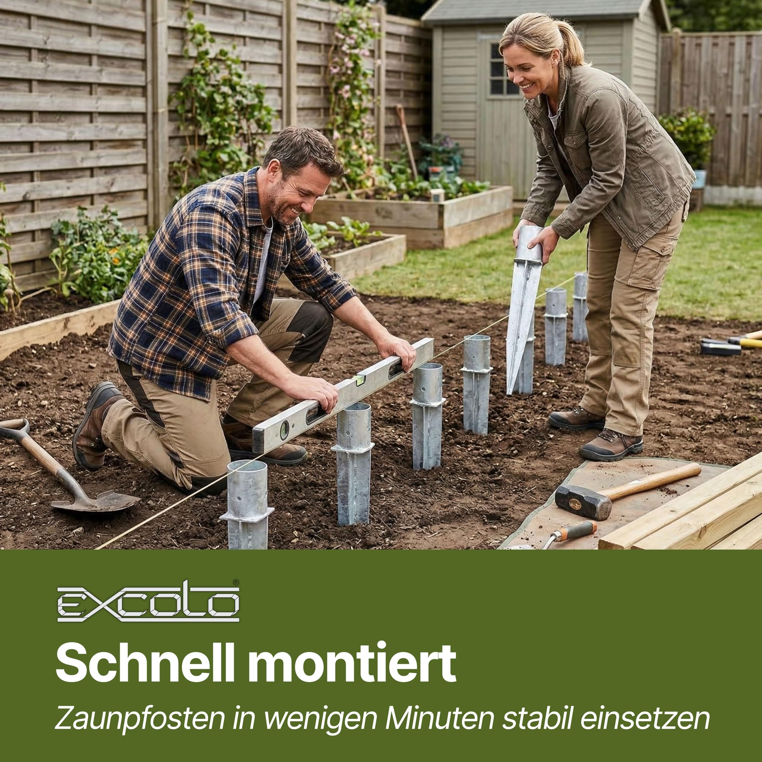 EXCOLO Einschlagbodenhülse Rund 80 mm – 10er Set – Feuerverzinkt – Einschlaghülse für Holzpfosten Ø 80 mm – Pfostenträger ohne Betonieren – Bodenhülse für Holzzaun & Lamellenzaun