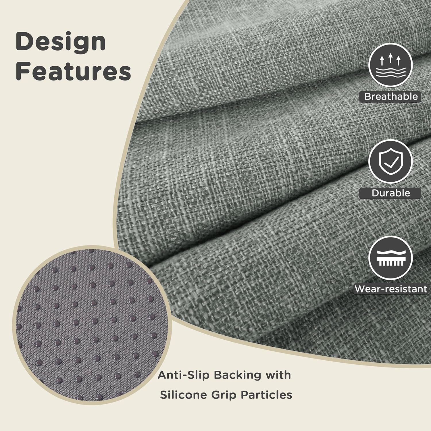 AddGrace 2.5" Thick Non Slip Round Chair Pad 1 Pack, 16" Round Chair Cushion with Machine-Washable Cover and Long Zipper, Seat Cushions for Kitchen, Office, Floor and 16" Ottoman, Light Grey