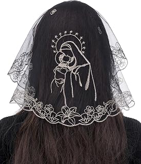 Mantilla Veils for Catholic Women: Small D Shape Lily Our Lady of Grace Veil, Religious Lace Veils for Mass Baptism