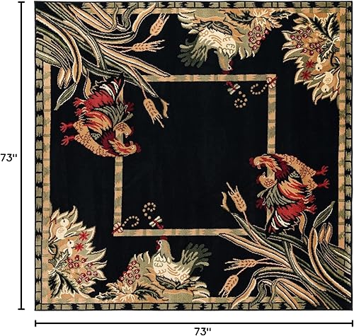 Miniatura 2 de Unique Loom Barnyard Collection Alfombra de área - Granja (cuadrado de 6 pies 1 pulgada, negrocrema)