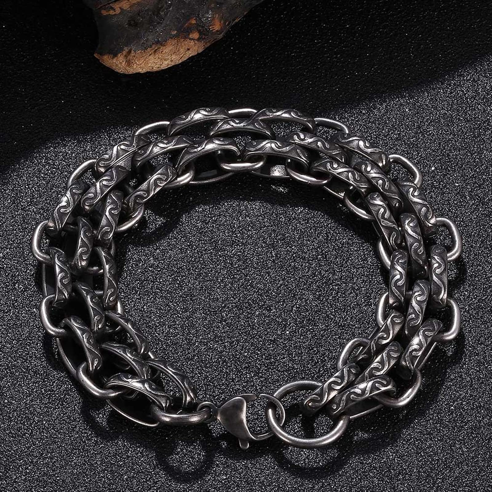 Armbänder Herren Edelstahl, Lederarmband Schwarze geflochtene Kette 21,5 cm Länge Vintage-Armband für Herren