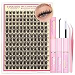 FANXITON Lash Clusters Kit Wispy Clusters Eyelash Extensions Natural Lash Extension Kit 168 Pcs 10-18mm Individual Lashes Thin Band Cluster Lashes with Waterproof Lash Bond and Seal Tweezers