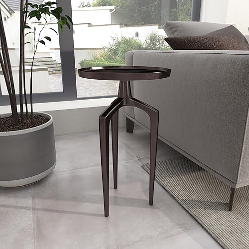 Miniatura 18 de Deco 79 Mesa auxiliar de metal de aluminio inspirada en la bandeja superior con 3 patas de trípode, mesa auxiliar de 16 x 16 x 25 pulgadas, color
