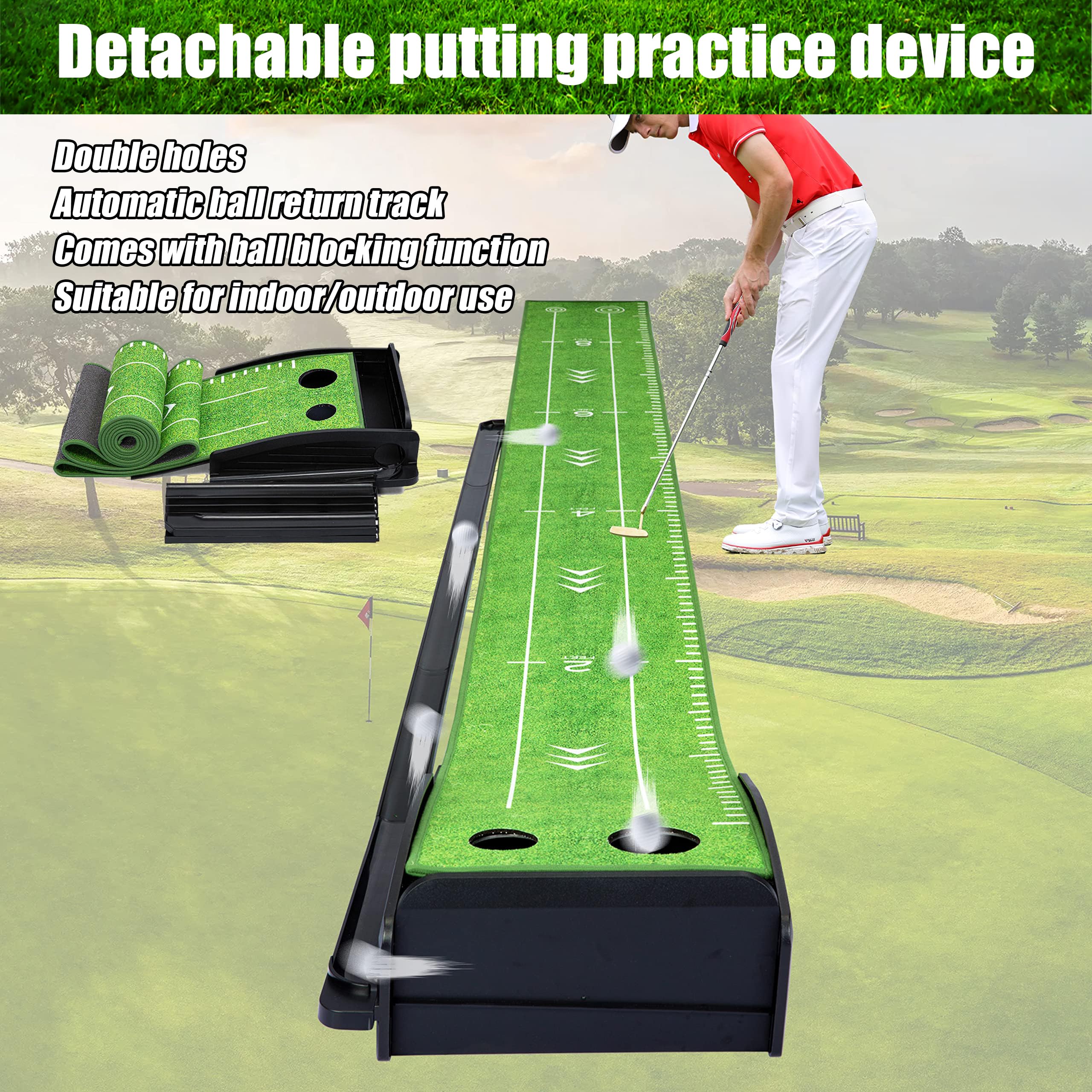 Putting Green de Golf para Interiores, tapete para Putt de Golf para Interiores con Retorno automático de Pelota, Juego de Mini Golf, Ayuda para Entrenamiento de Golf, para el hogar, Oficina