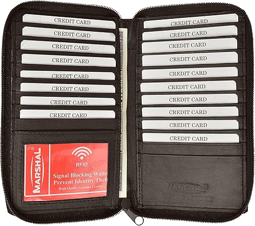 Cartera con cremallera de cuero genuino y tarjeta de crédito titular plegable #729CF, marrón, (Rfid Brown), Cartera Rfid