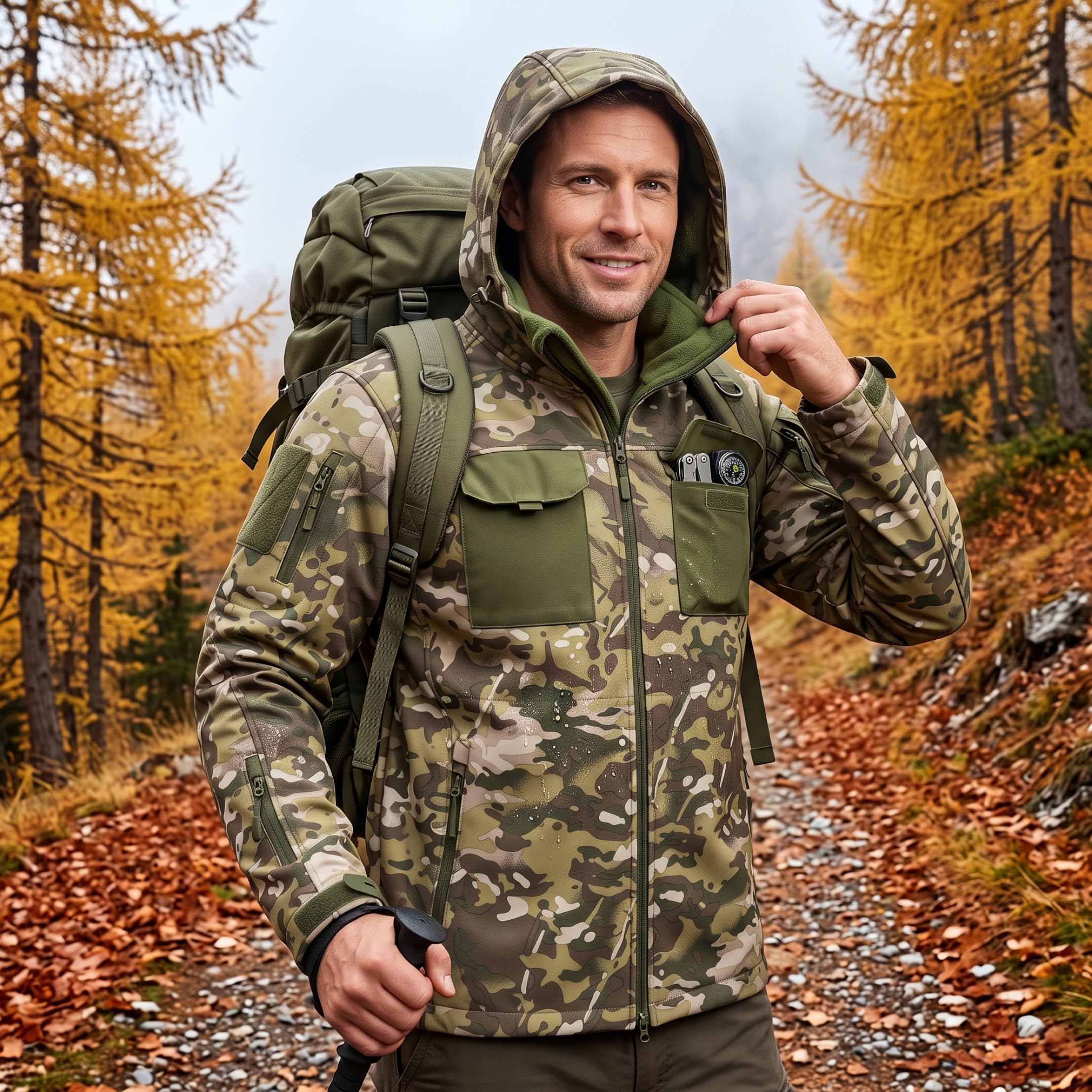 Chaqueta de caza para hombre, chaqueta de camuflaje cálida impermeable, L
