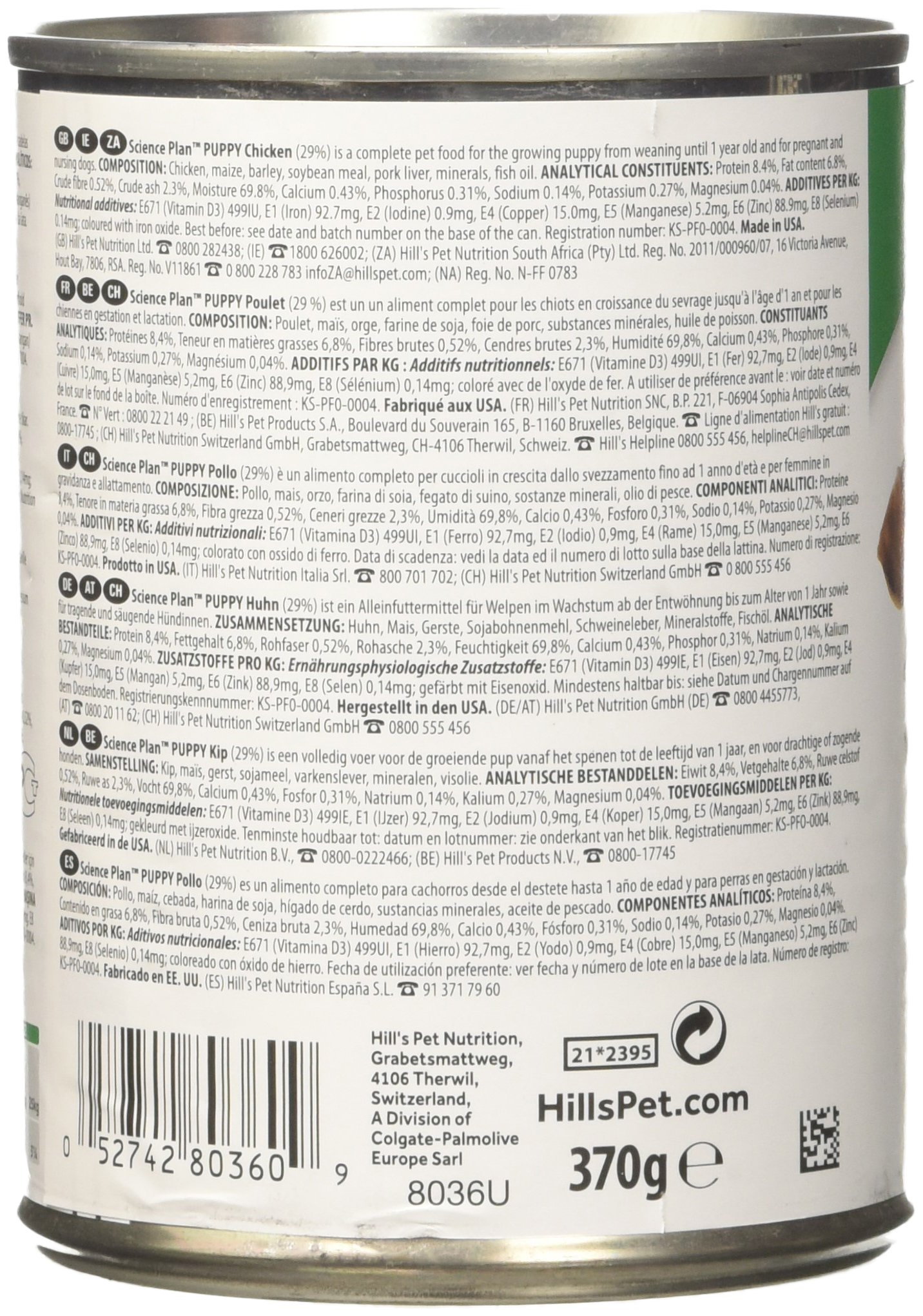 Hills Pet Nutrition S.L. SP Canine Puppy Pollo 12 Latas / 370Gm 8036M Hills 5000 g