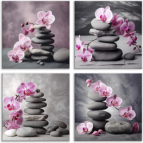 NAN Wind Orquídeas rosadas y piedras zen D cor orquídea arte de pared arte de pared flores spa cuadros arte de pared zen estirado y enmarcado arte
