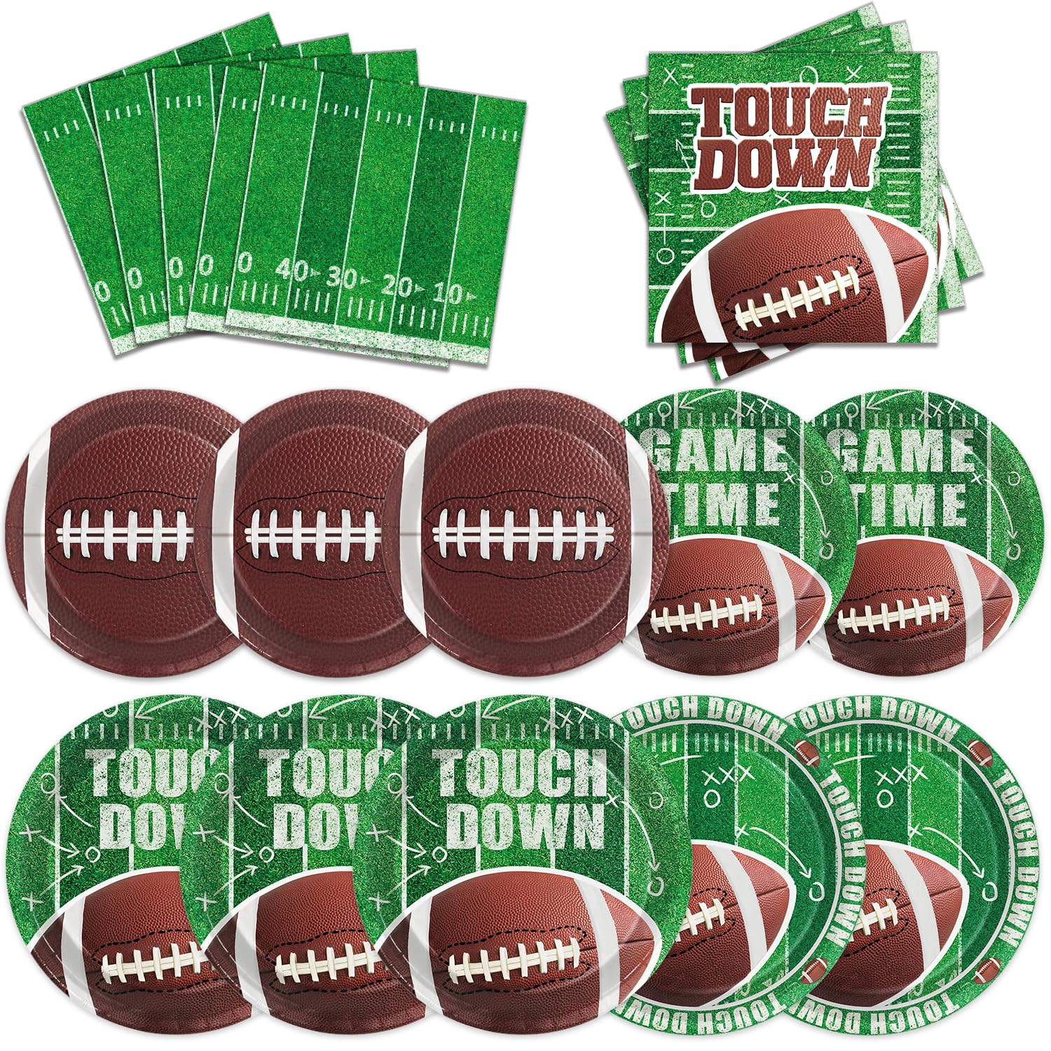 144 PCS Football Party Supplies Set Includes Dinner Plates, Dessert Plates, Napkins for Football Birthday Party Football Gameday Tailgate Party Decorations, Serves 48