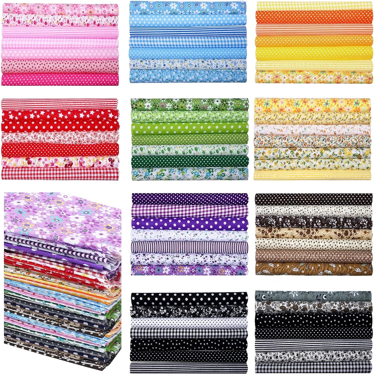 Tudomro 70 Pcs 10 x 10 Cotton Fabric Square for Quilting, Floral