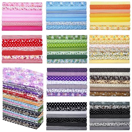 Tudomro 70 Pcs 10 x 10 Cotton Fabric Square for Quilting, Floral | Polka Dot Fabric Samples, Patterned Sewing Material, Striped Precut Patchwork, Plaid Fat Fabric Bundle, Christmas Craft Scrap