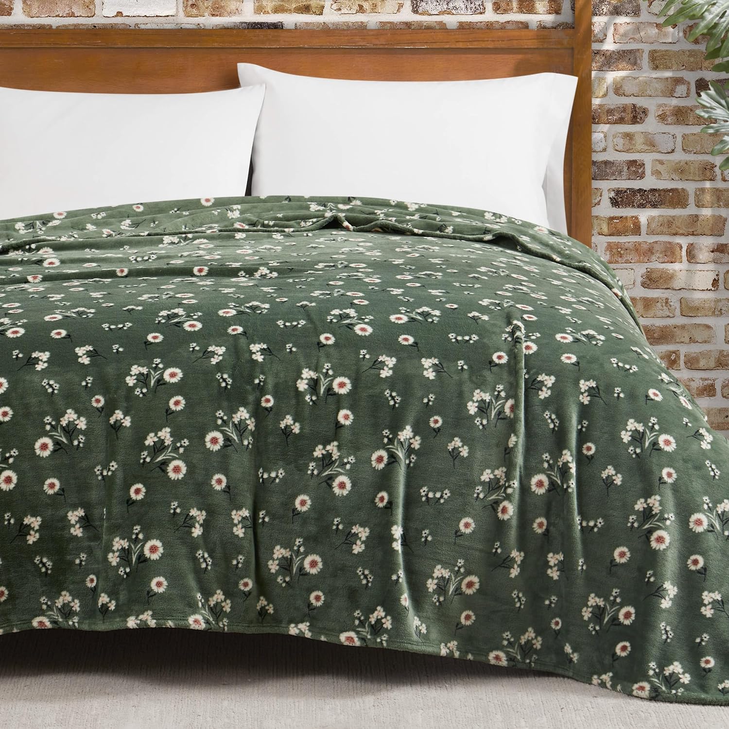 Lucky Brand Daisy Green Floral 66"X90" Cozy Plush Blanket