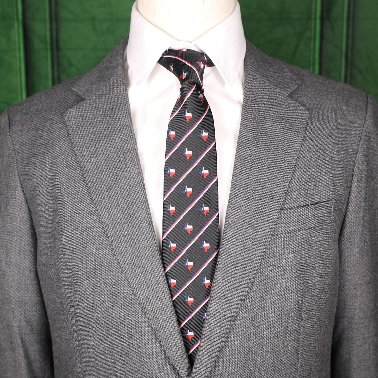 Texas State Map Pattern Necktie With Box Texas State Map And Three Color Stripes Tie