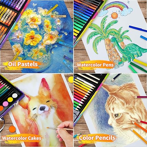 Miniatura 6 de Cokiki Suministros de arte, juego de arte de dibujo de 184 piezas, estuche de arte de regalo con lápices de colores, crayones, pasteles al óleo,