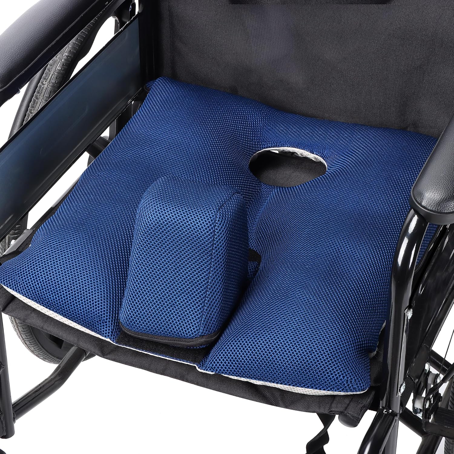 Wheelchair Wedge Pommel Cushion with Safety Straps Non-Slip Wheelchair Cushion for Seniors Prevents Forward Sliding, Provides Leg Abduction, Improves Positioning, Fall Prevention（16 * 17IN）