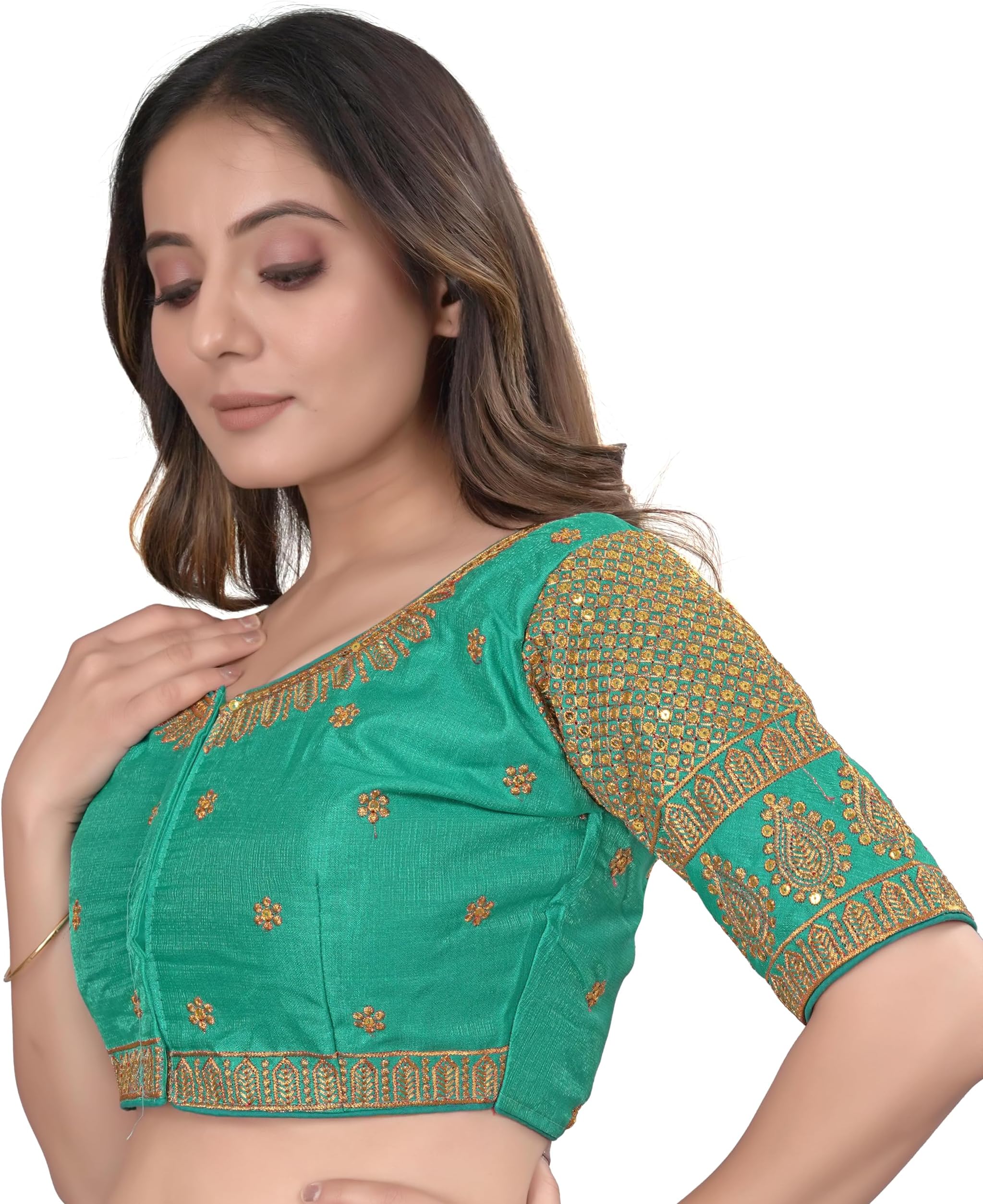 Women Readymade Stylish Embroidery Half Sleeve Ethnic Blouse