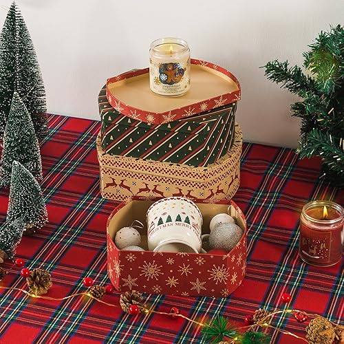 Miniatura 5 de Soul & Lane Cajas de regalo de Navidad con tapas, juego de 3 cajas decorativas retro de papel de estraza navideñas, almacenamiento festivo de cartón