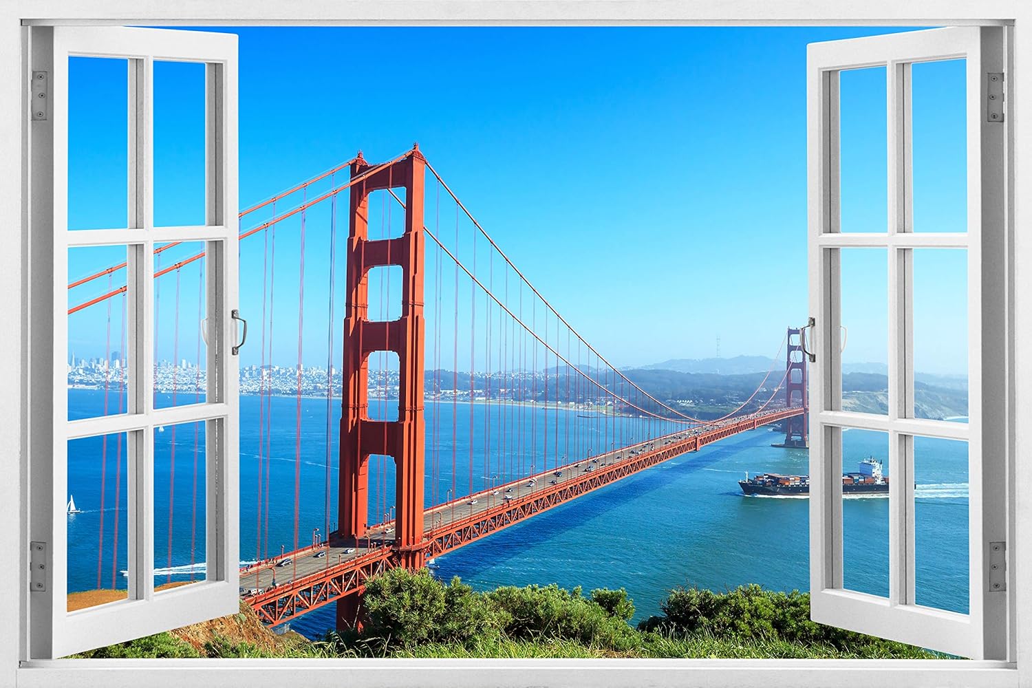 Mi Alma 3D Removable Vinyl Wall Mural Stickers Window Frame Design – Wide Variety of Realistic Views – Easy to Apply Peel & Stick – Incomparably Durable Wall Decals (33.5x45 Inch, Palm Tree View)