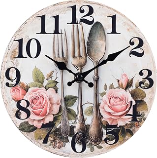 Kitchen Wall Clock,Wall Clock with Fork&Spoon Vintage Dial Decor for Kitchen Dining Room(8 Inch,Glass)
