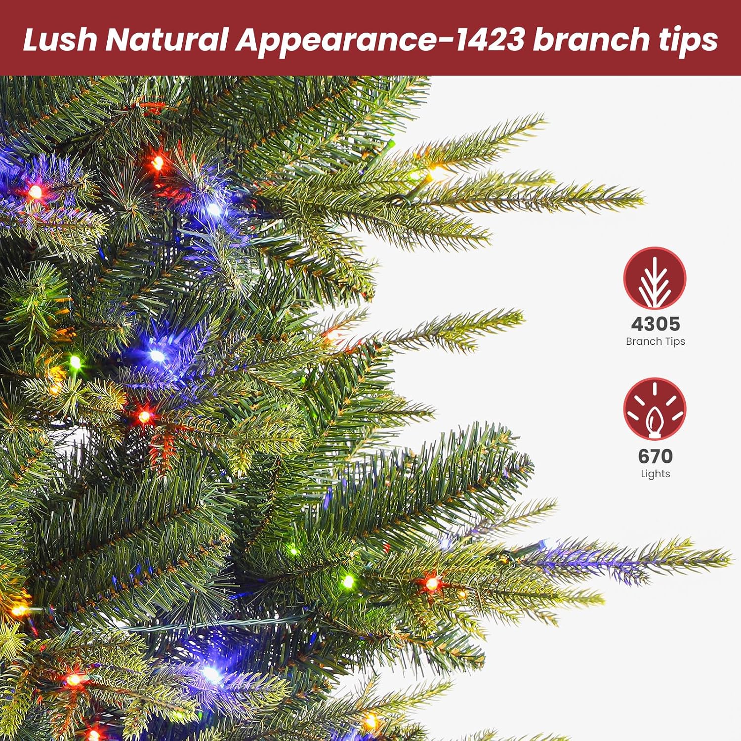 SHareconn 9ft Prelit Aspen Noble Fir Artificial Fake Hinged Christmas Tree with Remote Control,Timer Pre-Lit 670 Warm White & Multicolor LED Lights, 4305 Branch for Xmas Home Party Decoration, 9 ft