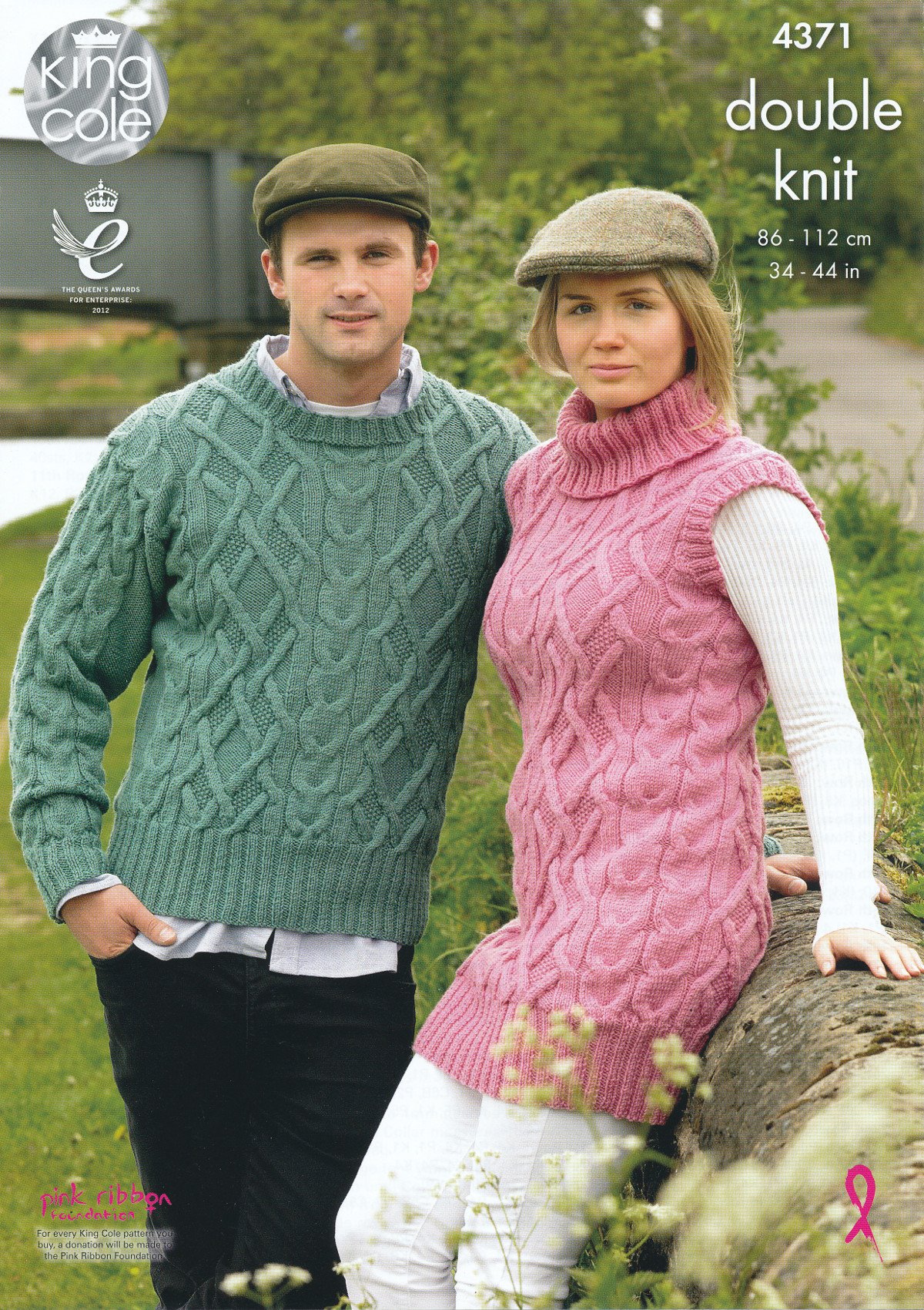 King ColeLadies & Mens Double Knitting Pattern Cable Knit Sweater Polo Neck Tunic Merino DK (4371) Multicolor